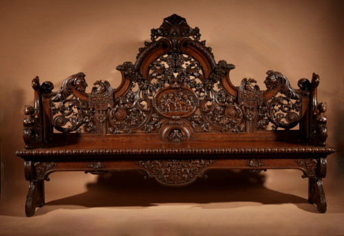 A Rare, Very Decorative Oak Hall Bench