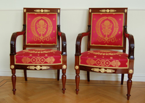 A set of four mahogany arm chairs, signed Chapuis, circa 1820