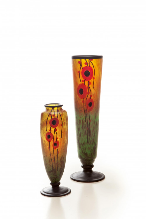 Two poppy vases with wheel carving by Charles Schneider