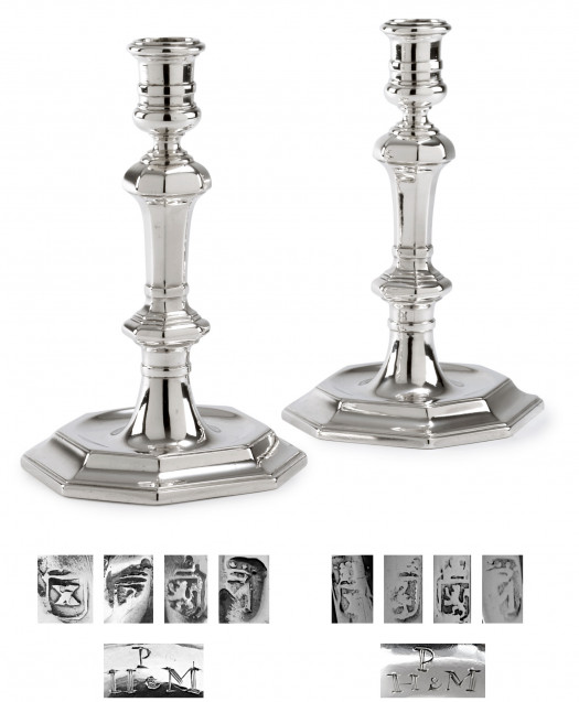 TWO DUTCH SILVER CANDLESTICKS