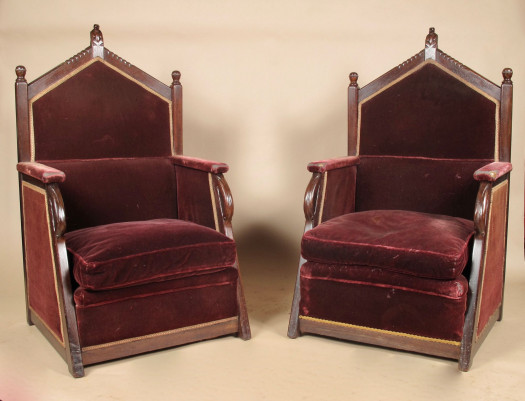 Exceptional Dutch Amsterdam School Pair Of Jati Wood Throne Arm Chairs